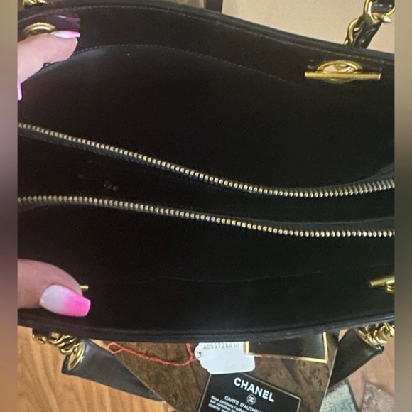 Chanel Vintage Black Patent Leather Chain Tote Shoulder Bag - Picture 12 of 12